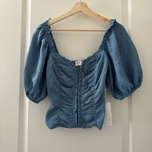 Blue Puff Sleeve Women's Top
